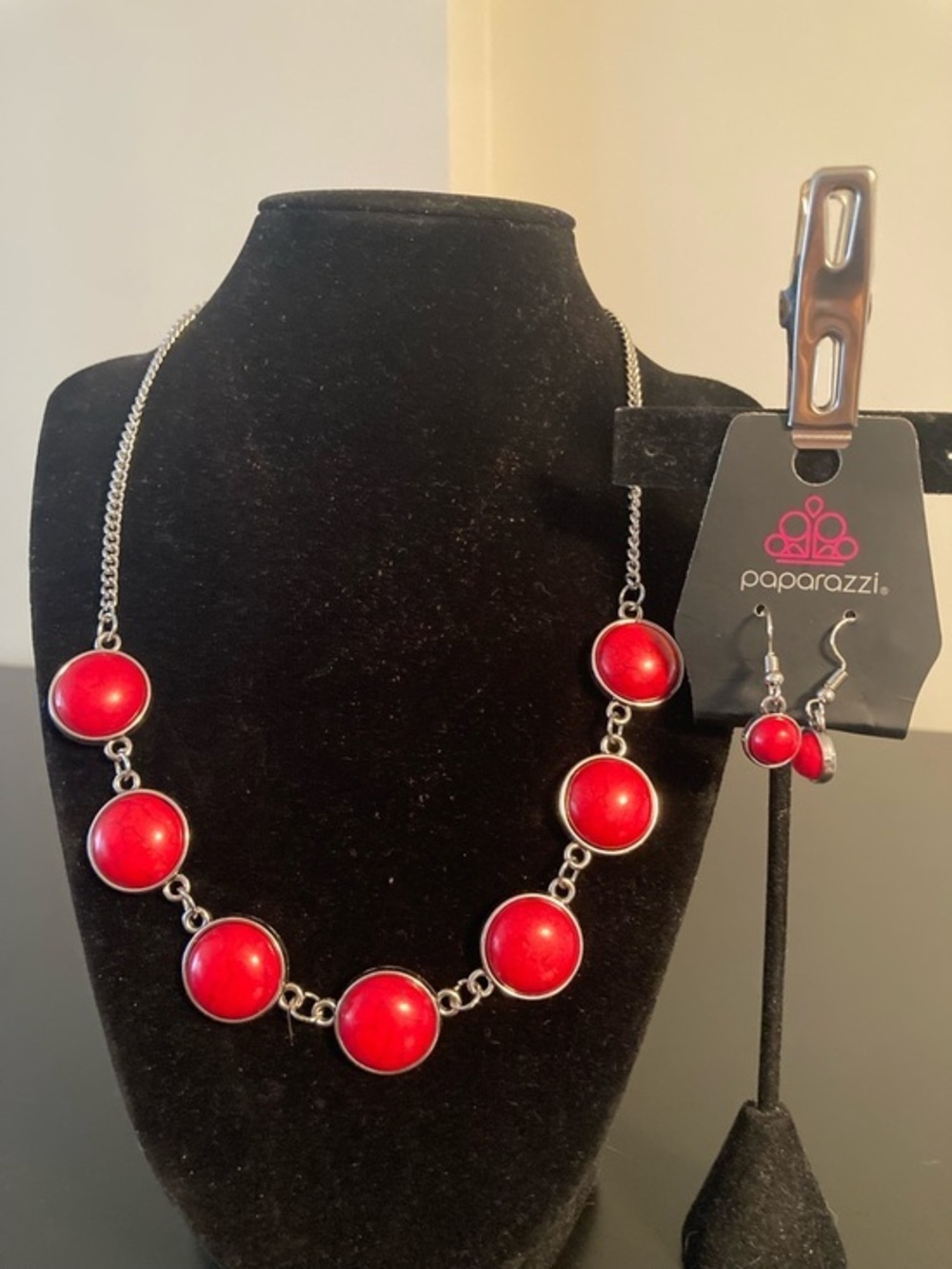 paparazzi Bold Red Cabochon Necklace and Earring Set